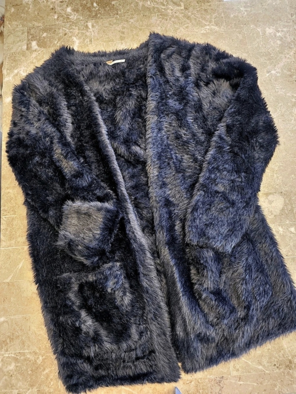 Free People Black Fur Teddy Jacket/cardigan Sz L